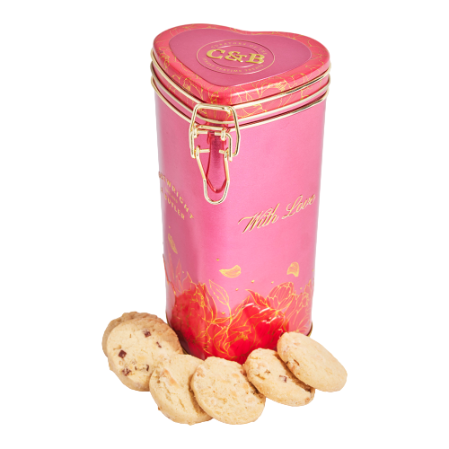 C&B Strawberry & White Chocolate Biscuits in Heart Tin 150g