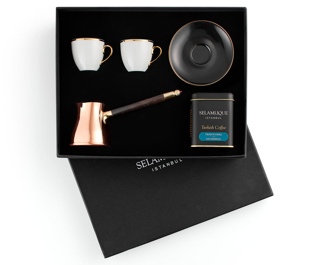 Selamlique Copper Pot & Cup Set with Coffee